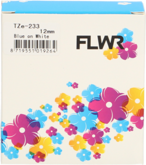 FLWR Brother TZE-233 blauw op wit breedte 12 mm