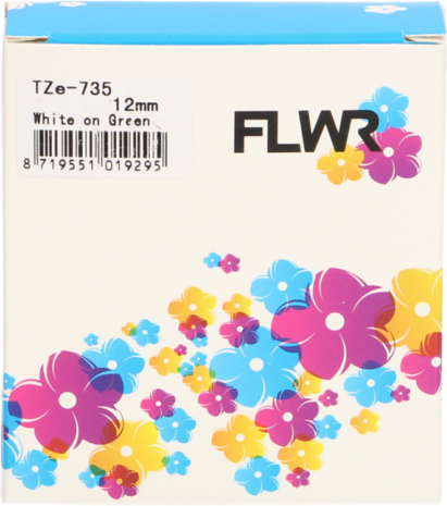 FLWR Brother TZE-735 wit op groen breedte 12 mm